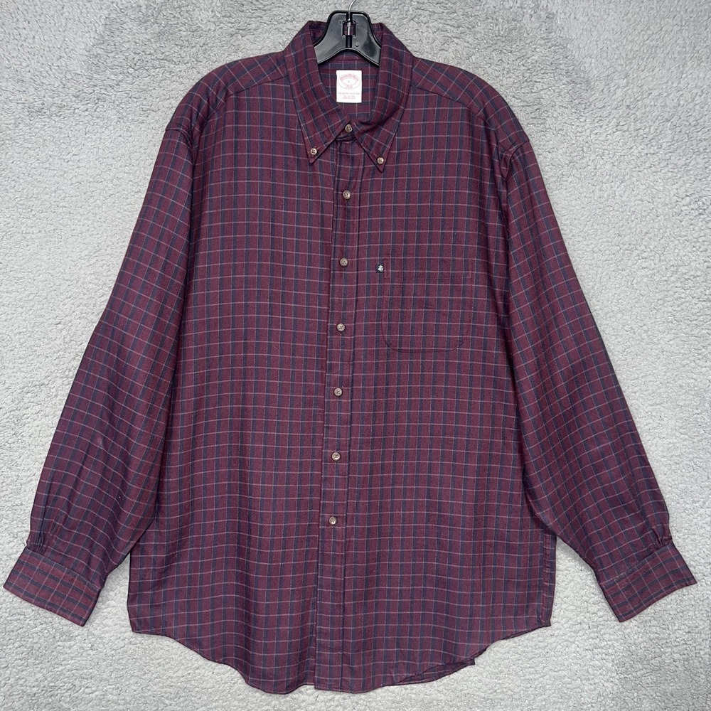 Brooks Brothers 346 Shirt Men's Sz L Maroon Flannel Plaid Regular Fit Button Up